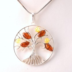 Borostyán ezüst életfa medál
