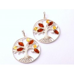 Borostyán ezüst életfa medál