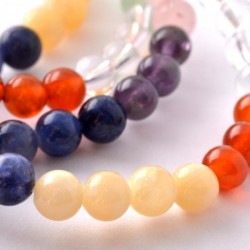 Ametiszt-szodalit-kalcit-karneol-hegyikristály-aventurin-rózsakvarc gyerek karkötő